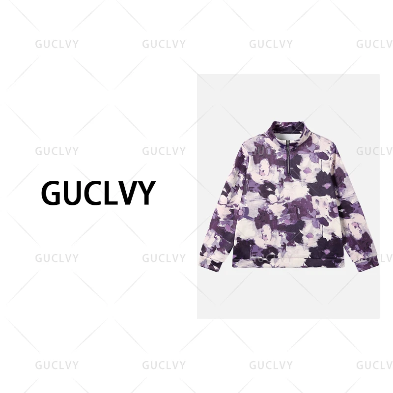 QJGAODING-复古紫色扎染立领拉链卫衣加绒【0198】
