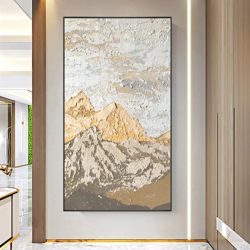 纯手绘油画《背有靠山》肌理画玄关挂画黑白走廊画客厅背景墙装饰画