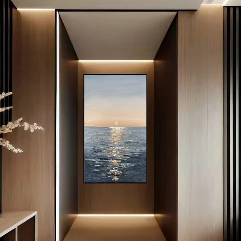 纯手绘油画《日出》现代轻奢玄关背景装饰画肌理画餐厅客厅挂画卧室