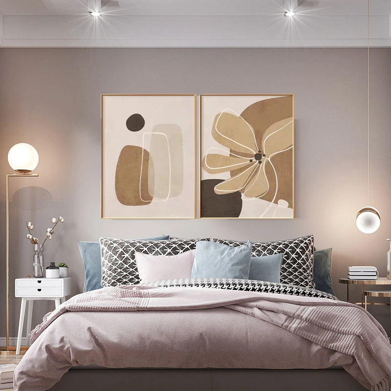 纯手绘油画诧寂风抽象高级感卧室床头装饰画现代简约主卧房间挂画