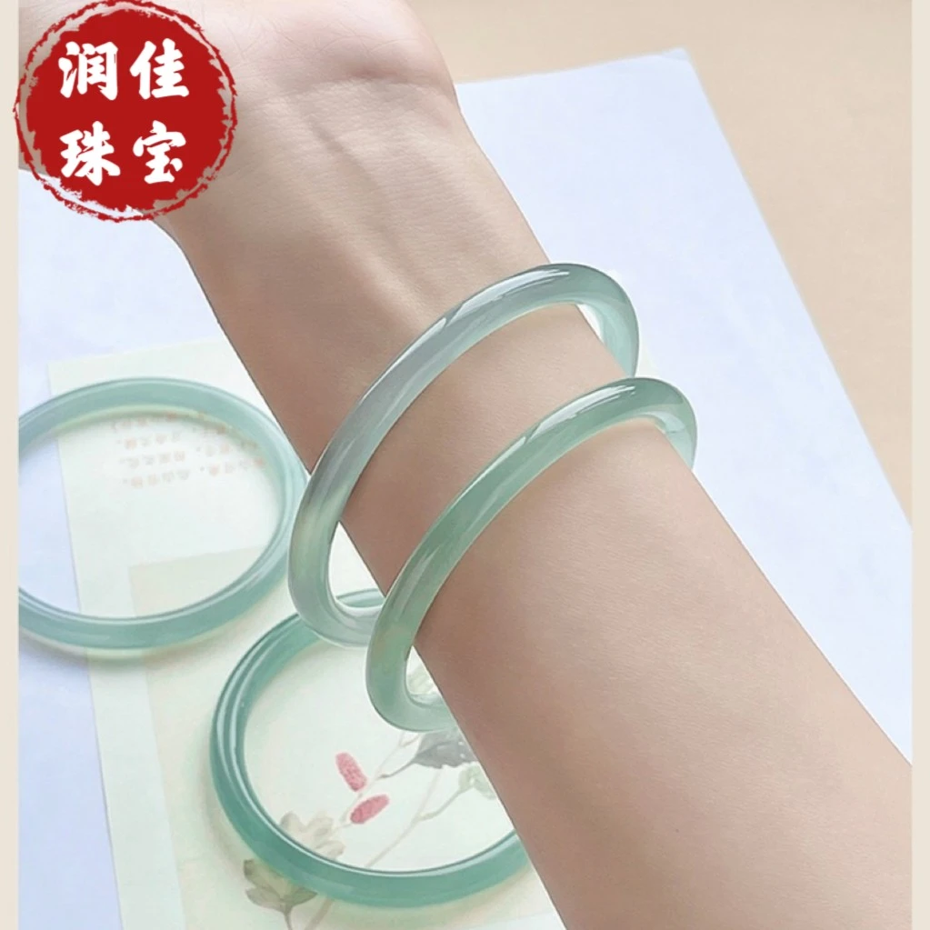 天然远山黛玛瑙手镯玉髓镯子叮当女款镯珠宝首饰细圆条美人镯保真