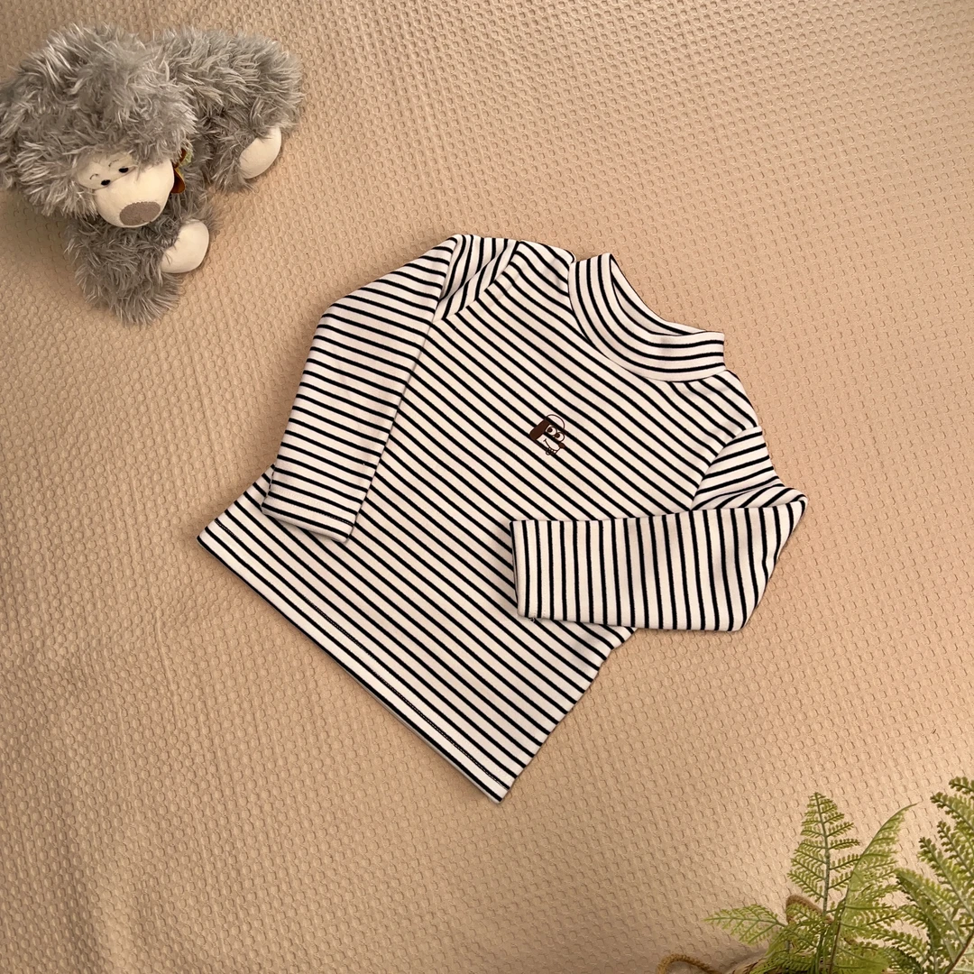 女童时尚条纹休闲百搭打底条纹套头韩版高领舒适加厚打底衫H8252