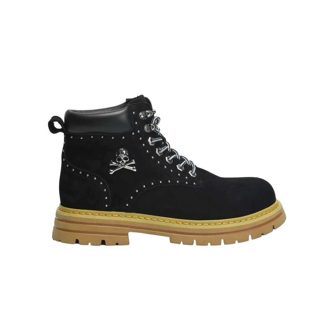 经典时尚潮流男士百搭丝绸牛皮厚底秋冬牛皮羊皮高帮鞋