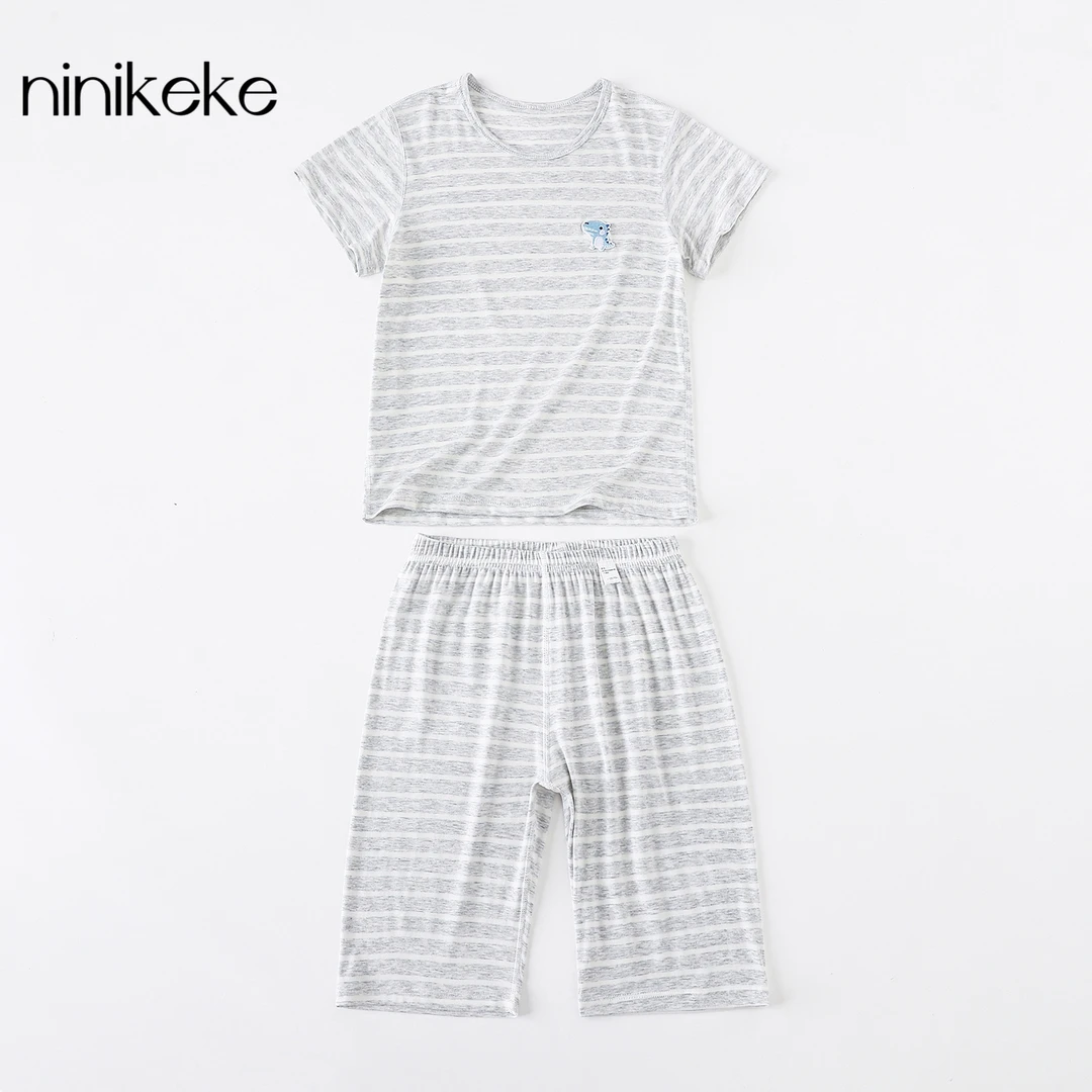 【妮妮珂珂】儿童夏季雅赛尔条纹短袖短裤套装透气休闲儿童款睡衣