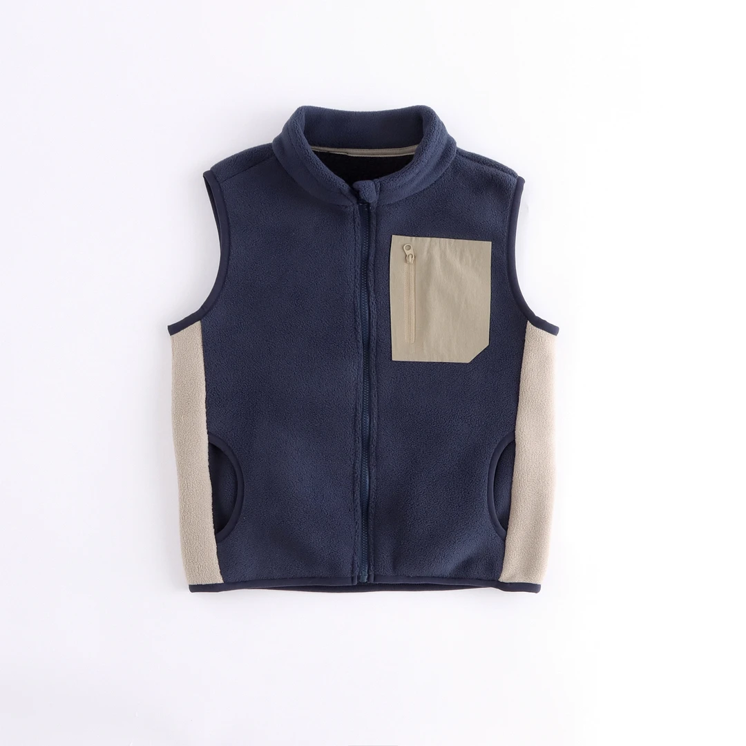 【妮妮珂珂】秋冬儿童马甲轻量保暖摇粒绒加绒拼接立领撞色马甲