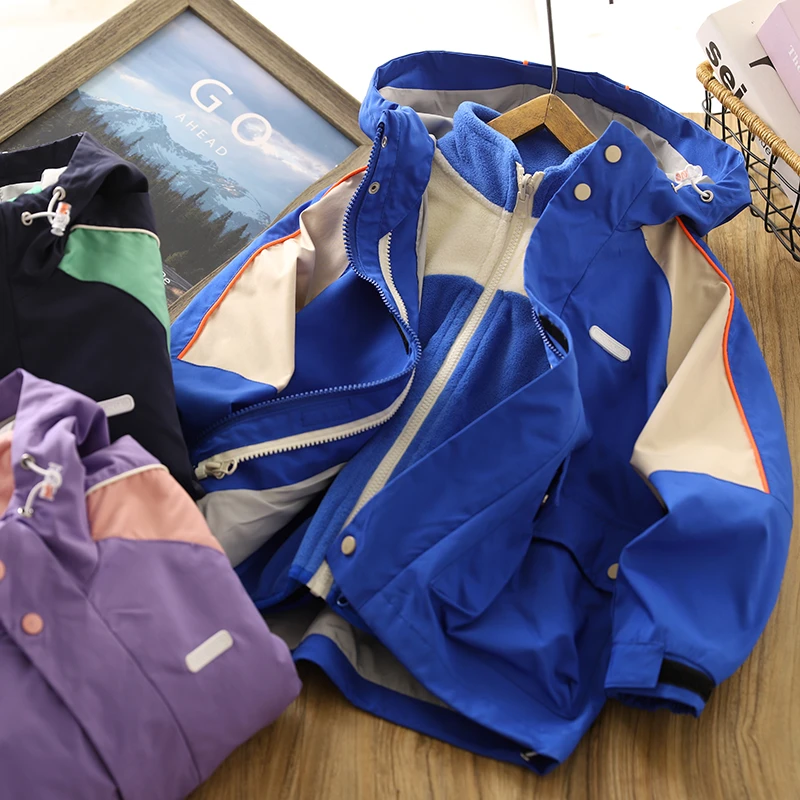 男童加绒外套加厚儿童棉服冬季2023新款男孩三合一冲锋衣保暖棉袄