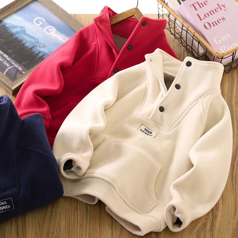 男童加绒卫衣冬装加厚保暖上衣2023新款冬季儿童半拉链潮酷打底衫