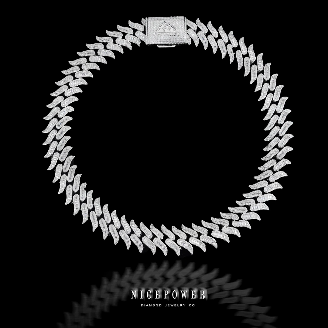 NICEPOWER/金帕沃 铜合金合成锆石项链 连麻25mm方钻荆棘满钻古巴