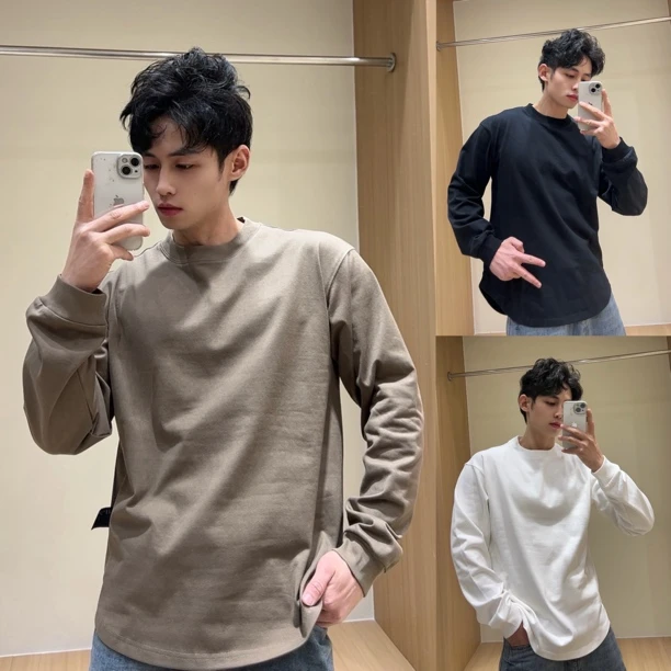 2024男士打底衫秋冬保暖圆领长袖内搭宽松t恤男百搭上衣