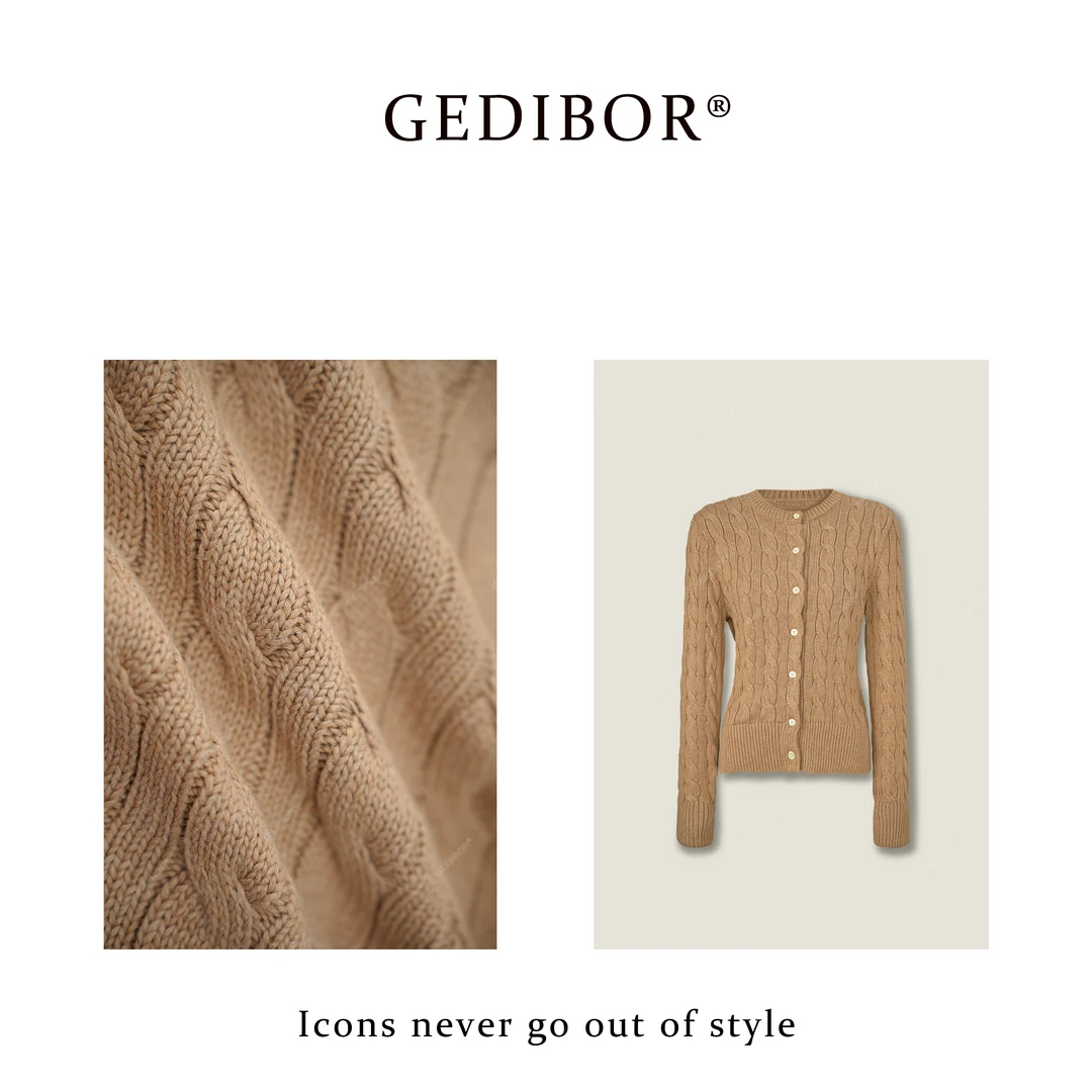 【GEDIBOR】“麻花曲奇”绞花工艺时尚气质显瘦针织开衫