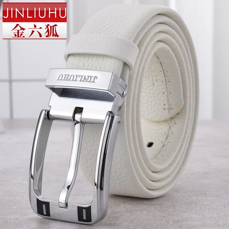 金六狐高尔夫皮带男白色窄款青年细腰带男真皮韩版软皮休闲裤带潮
