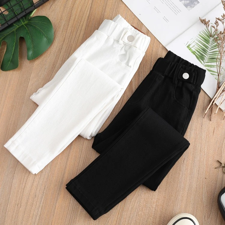 女童小脚魔术裤高弹力2023新款春秋修身打底裤儿童黑白色铅笔裤子