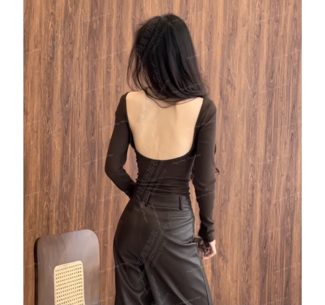 2896-（带胸垫）视频里长款大U领设计简约基础百搭背心上衣