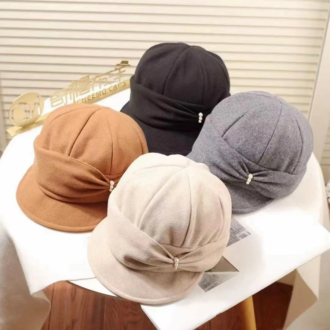 女秋冬季大脸显脸小复古保暖包头八角帽气质鸭舌帽