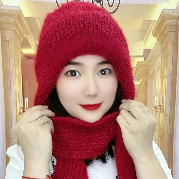 加绒加厚款针织围脖一体保暖风雪帽