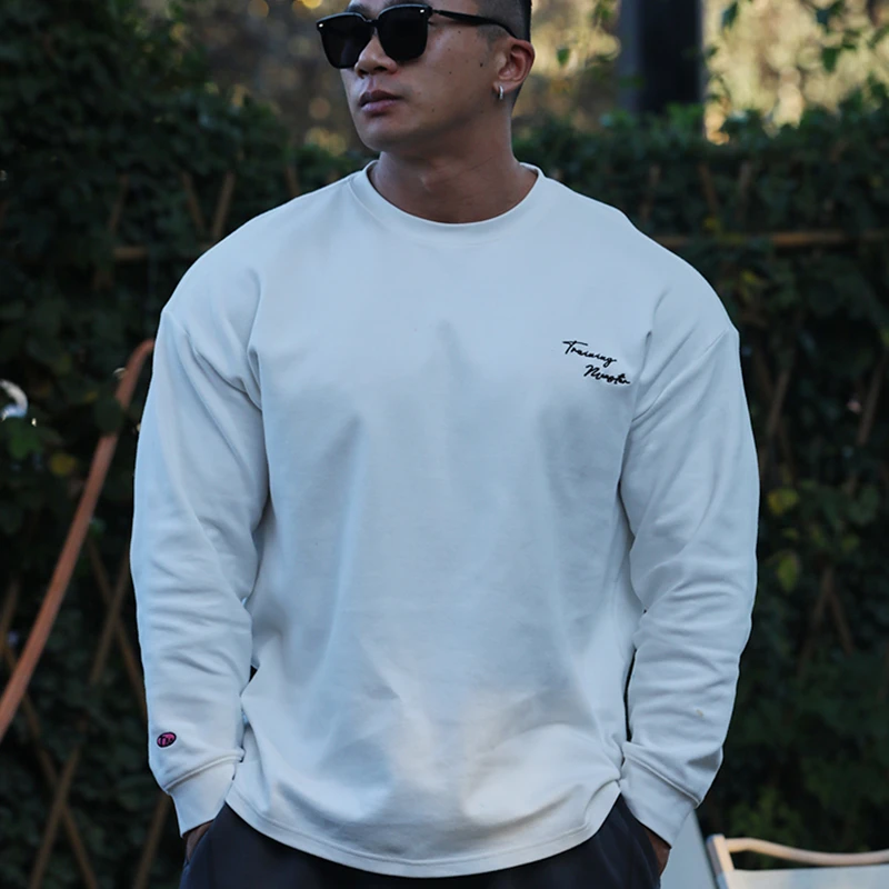 训练怪兽手写刺绣休闲长袖2024新款圆领卫衣健身运动宽松休闲