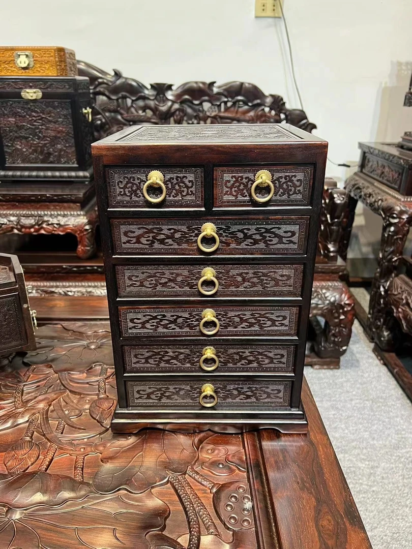 会长推荐酸枝满工满雕--龙凤呈祥--七斗柜