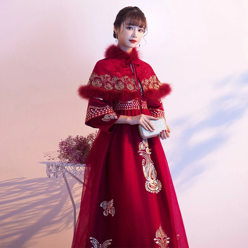 孕妇敬酒服新娘大码礼服订婚裙女秋冬中式红色冬季衣服礼服订婚