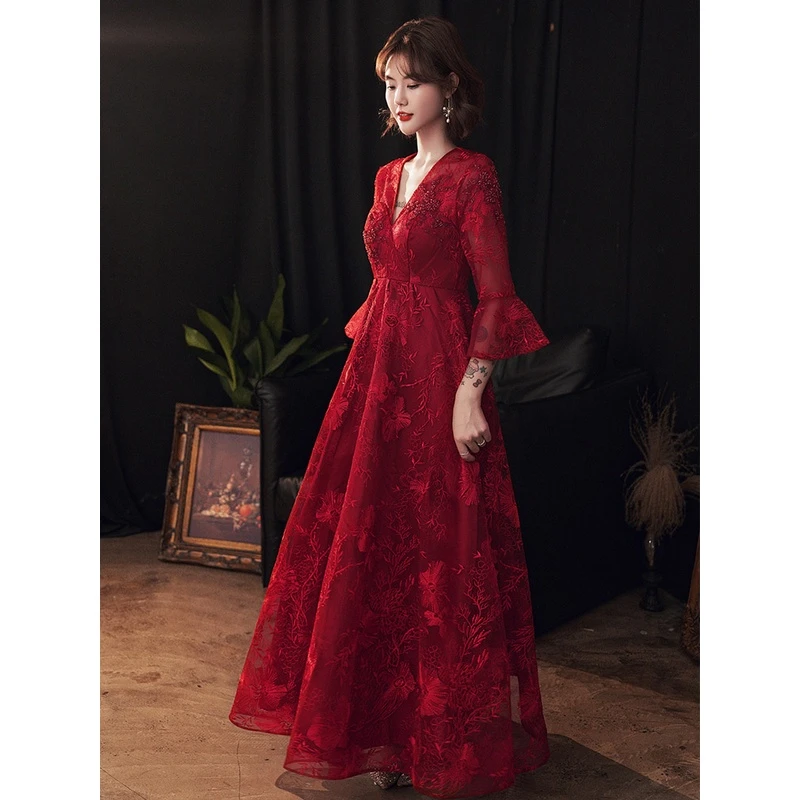 大码夏季订婚礼服女款长袖结婚敬酒服显瘦遮肚子新款爆款蕾丝婚纱