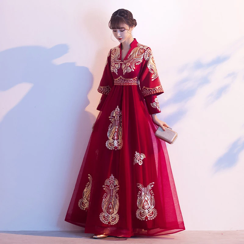 结婚2025敬酒服修身新款孕妇女款遮肚子衣服显瘦长袖礼服婚纱裙