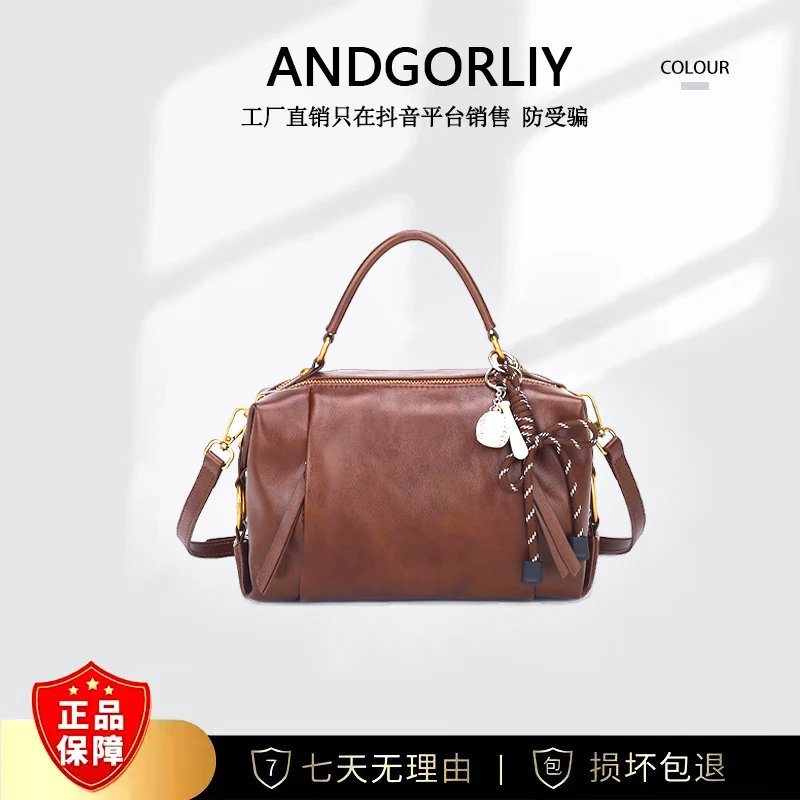 秋冬新款小众设计复古手提单肩斜挎包DFN250-棕色 CL/DF