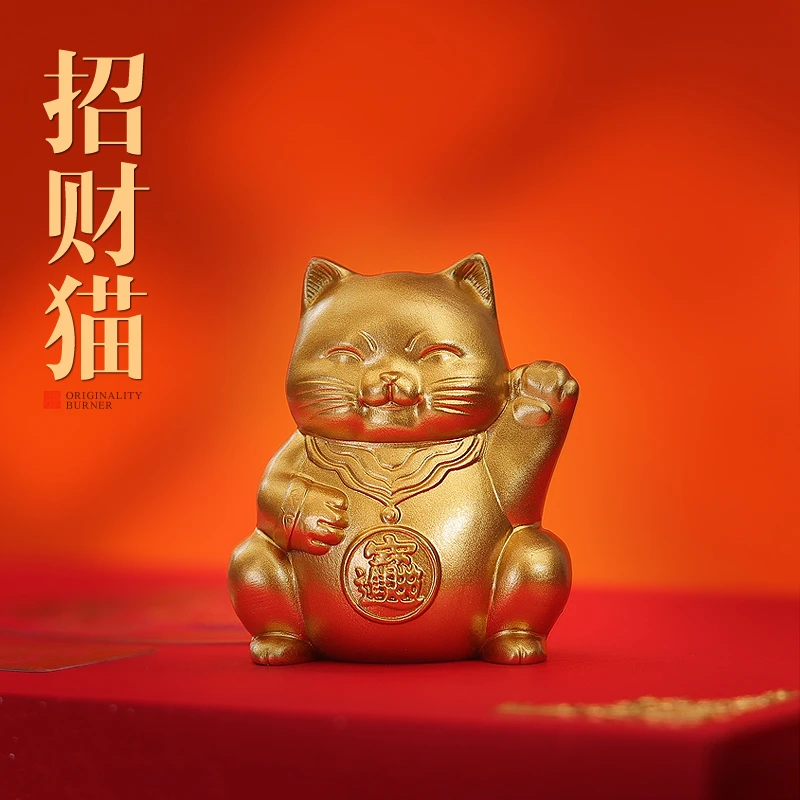 黄铜招财猫创意乔迁新居开业母亲节礼物家居装饰玄关桌面小号摆件