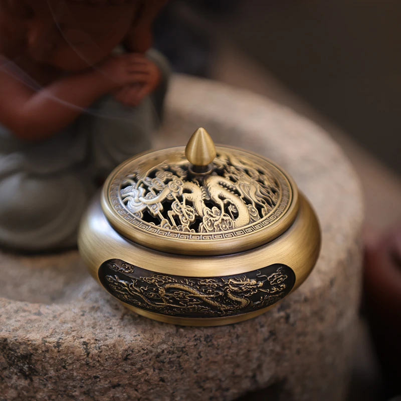 香炉纯铜家用室内香薰熏香炉龙凤呈祥创意盘香檀香塔香上香茶桌炉