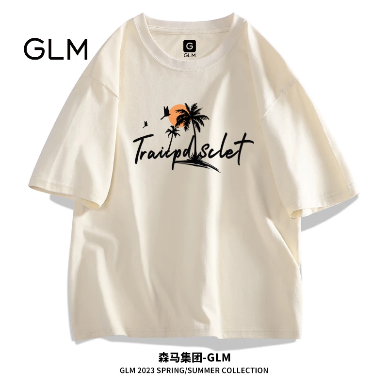 GLM宽松短袖t恤男士夏季潮流印花ins圆领上衣青少年纯棉百搭半袖