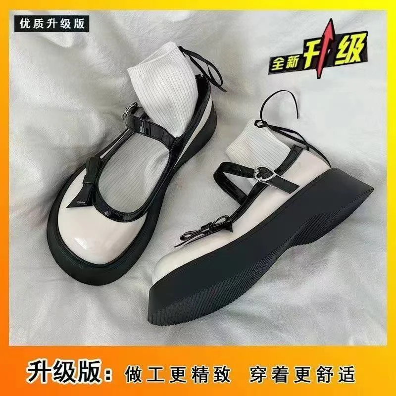 小皮鞋女厚底圆头法式复古玛丽珍单鞋百搭松糕