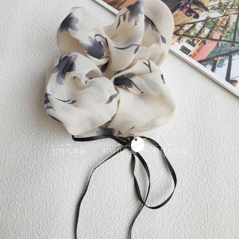 新中式优雅荷花蝴蝶结飘带超仙大肠发圈气质古典水墨画吊坠发饰