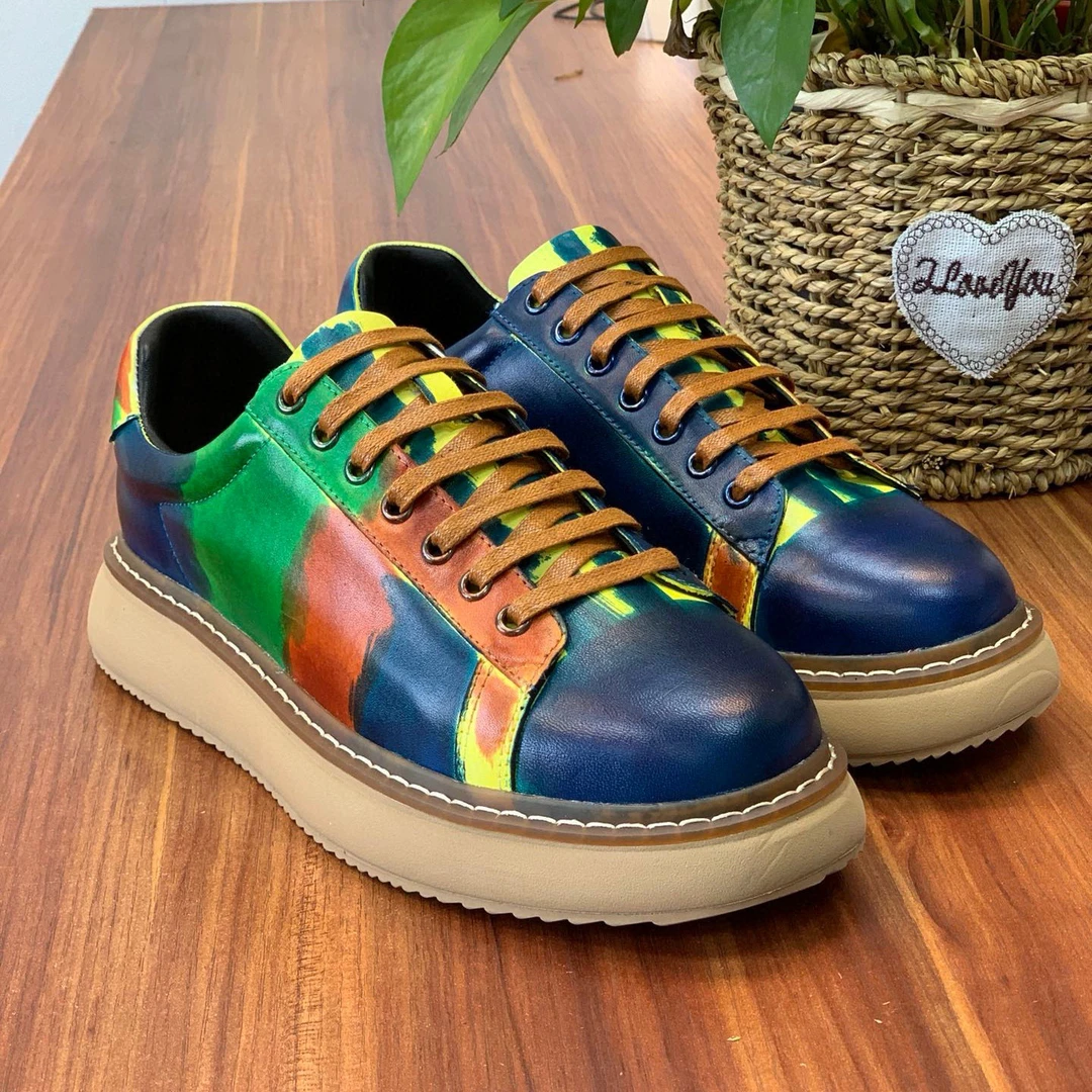 涂鸦马皮男鞋时尚厚底舒适百搭潮鞋经典男士休闲真皮