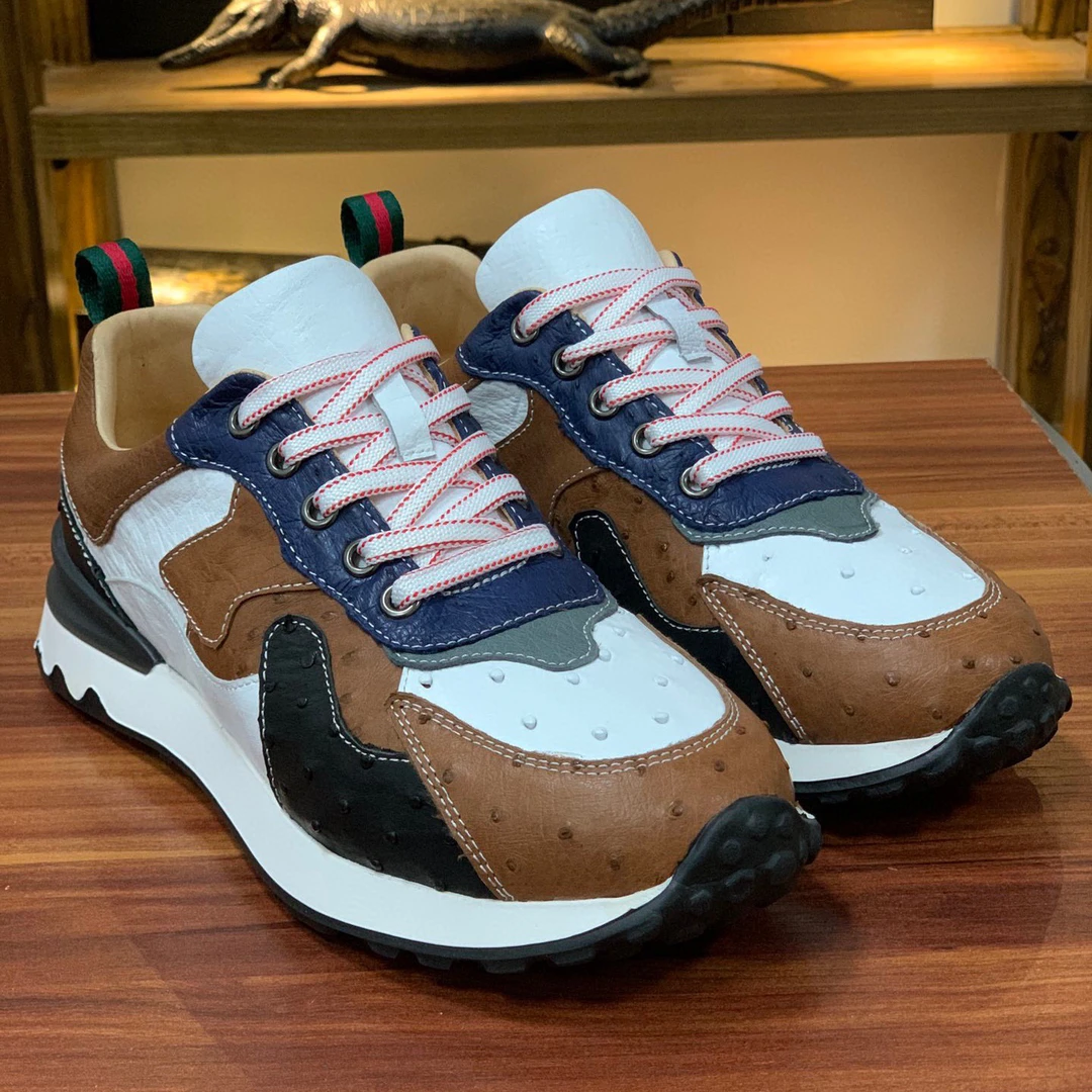 潮流卡其拼色鸵鸟皮男款鞋子厚底百搭户外时尚撞色低帮潮鞋男士