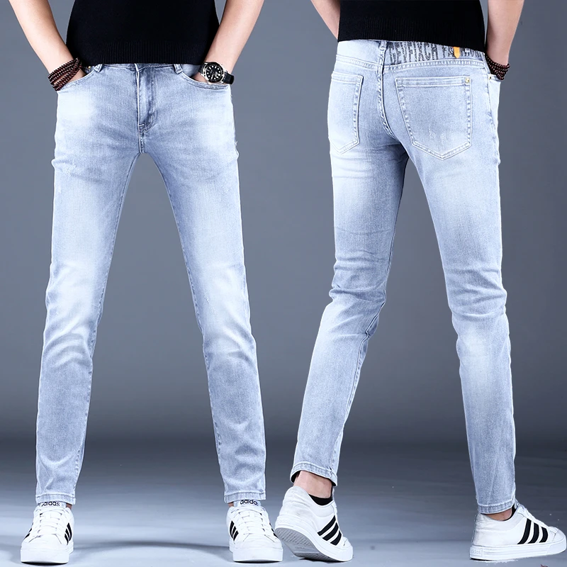 欧版高档男士牛仔裤男款夏季薄款高端修身小脚休闲直筒裤子男6608