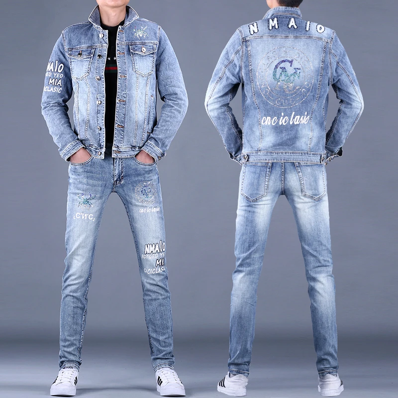 奢品高端男士牛仔套装男款男装上衣夹克外套痞帅弹力高街美式905