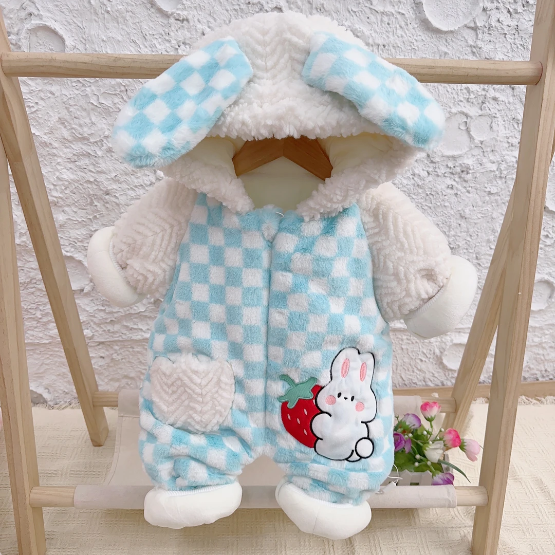 9838米小西草莓兔兔冬季厚棉戴帽爬服
