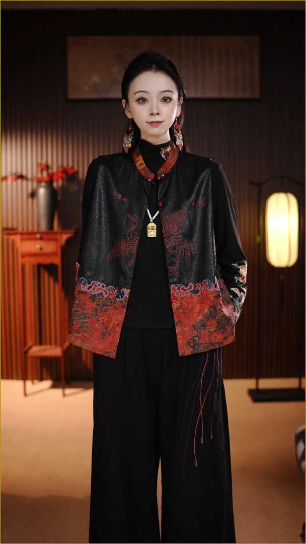 【鹤舞】小鱼高定新中式国风妈妈装刺绣双面双穿马甲