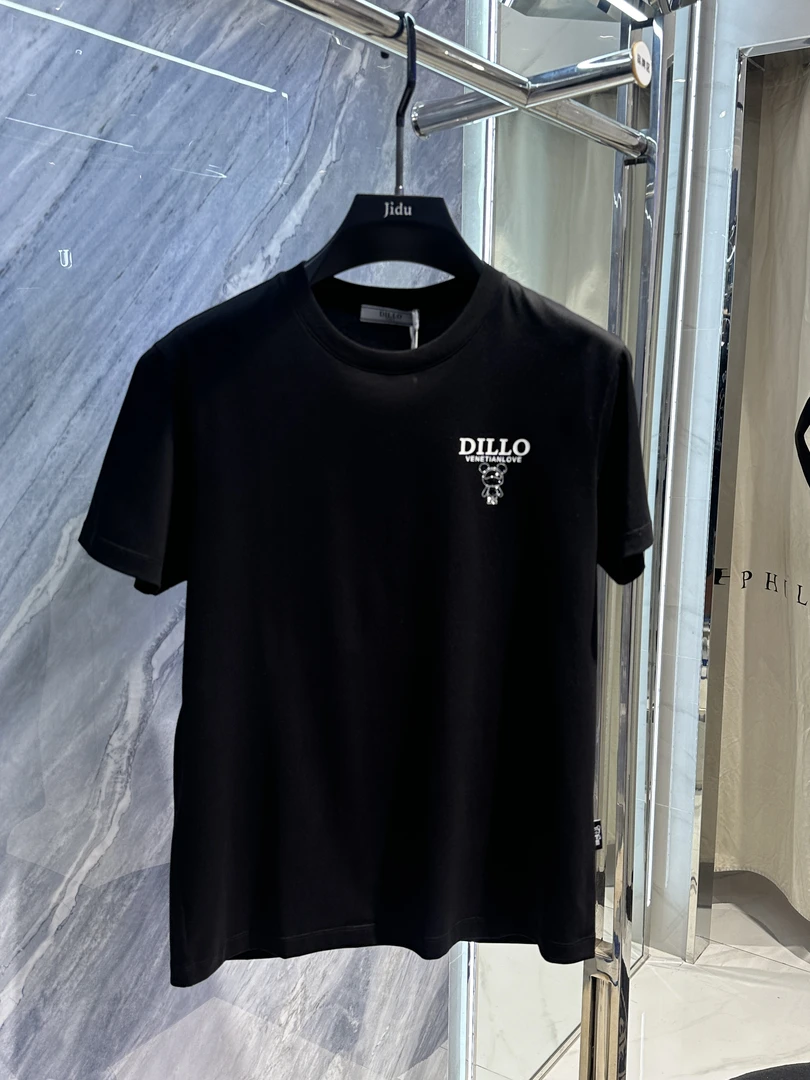 Dillo轻奢品牌夏季男士短袖小熊系列烫钻印花