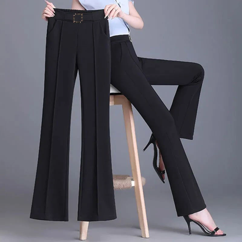 黑色微喇西装裤女夏款2023新款高腰垂感修身显瘦休闲宽松喇叭裤子