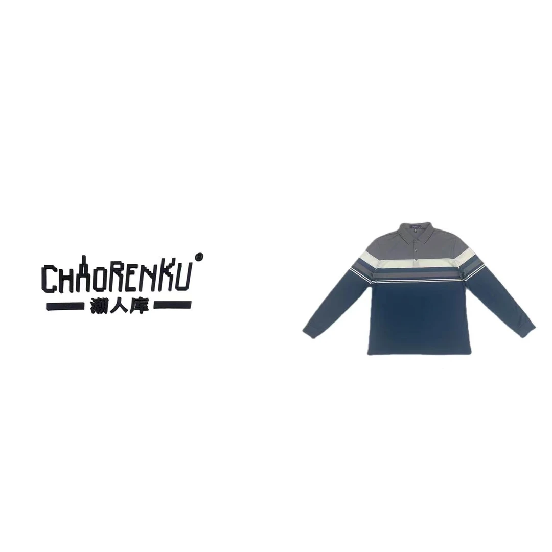 -潮人库-（品牌）秋冬季男士拼色POLO衫条纹经典暗提花休闲男长袖