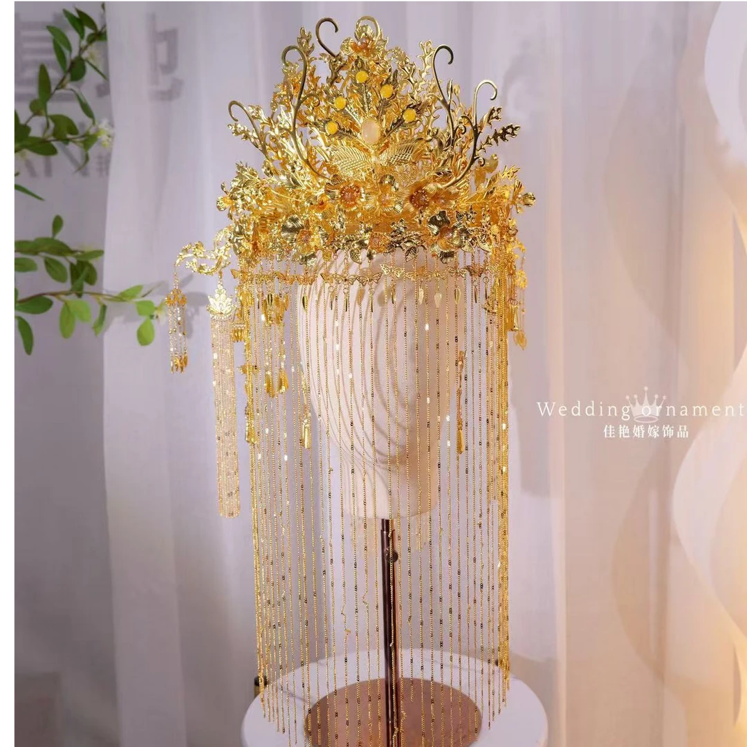 9003新款古装金色大气秀禾面帘可拆卸款奢华气质中式婚礼新娘头饰