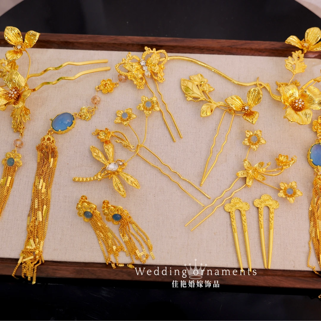 9130新款中式金色秀禾服汉服头饰奢华气质款多工艺新娘头饰