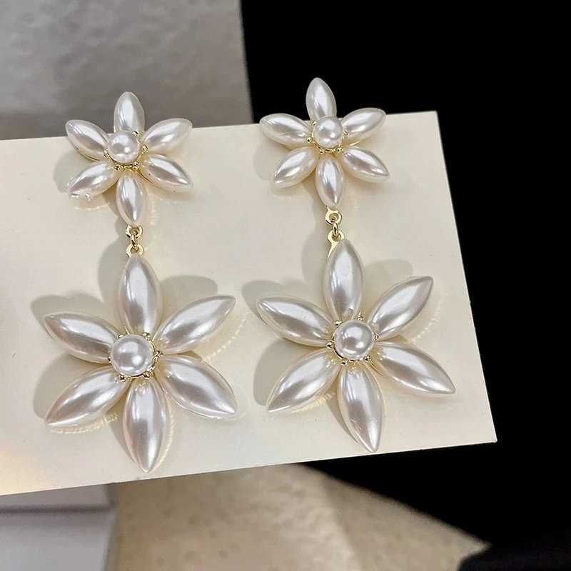 铜合金仿珍珠耳饰 1090新款韩式时尚小清新仿珍珠复古花朵耳环