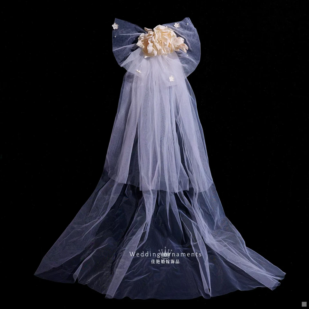 2018新款韩系简约气质款仿真花蝴蝶结减龄俏皮百搭复古婚纱头纱