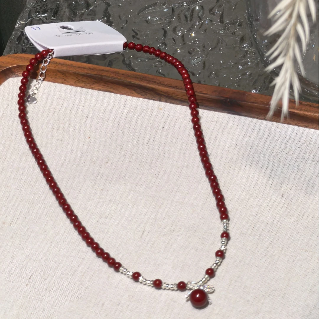 合金仿水晶项链 1075精致红色复古毛衣链经典气质简约款百搭项链