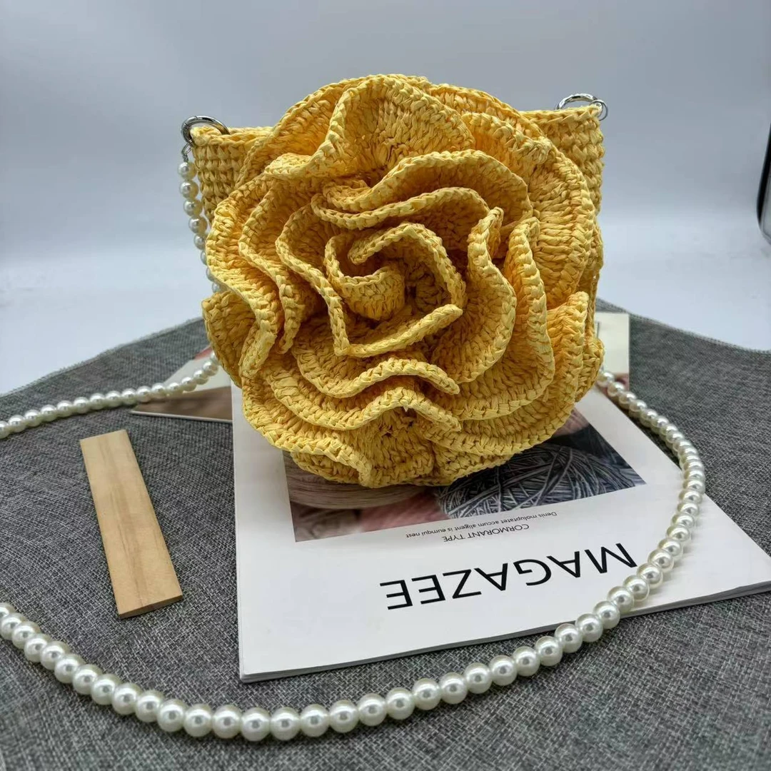 【不是成品】牡丹花包包拉菲草手编线手工材料包纯色编织手工编织