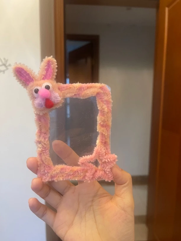 粉兔子歪耳朵卡套成品 小卡儿童夏季粉色毛绒新娘少女心甜美云朵