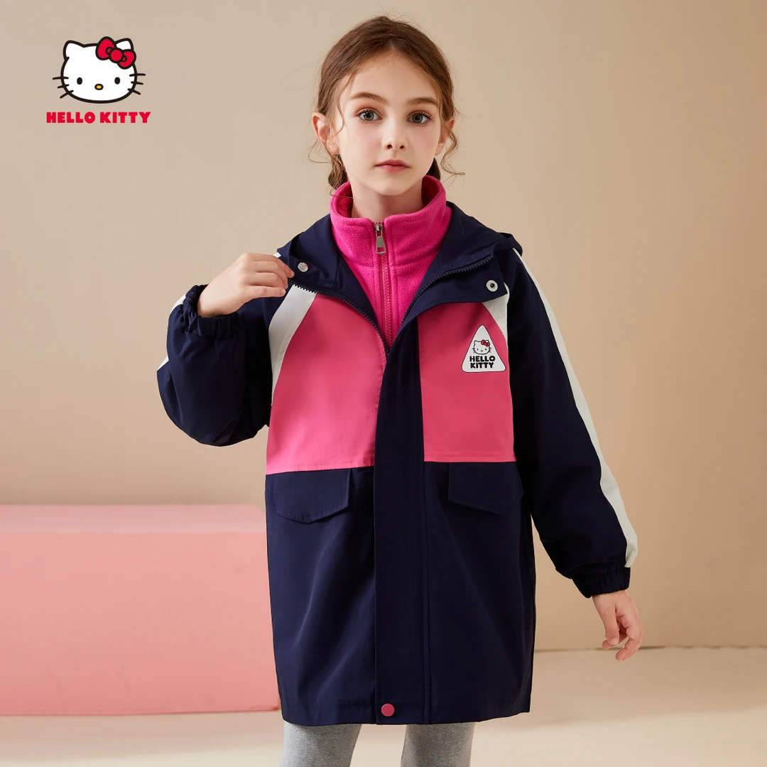 HELLO KITTY/凯蒂猫女童秋款冲锋衣2024新款三合一外套潮防风上衣