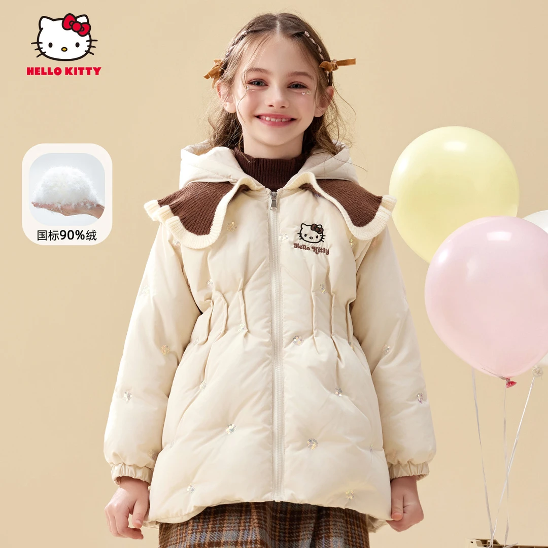 HELLO KITTY/凯蒂猫女童冬羽绒服保暖2024新款中大童连帽翻领外套