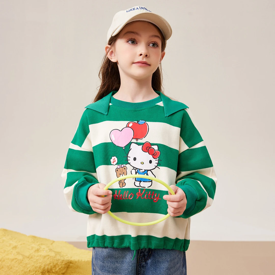 HELLO KITTY/凯蒂猫2024新款秋季女童卫衣中大童条纹休闲打底衫