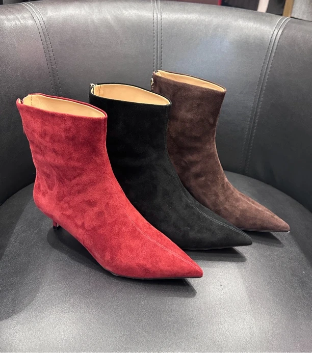 YURONGBIN 【名古屋】香港公司订制潮流后拉链羊皮内里细跟短靴
